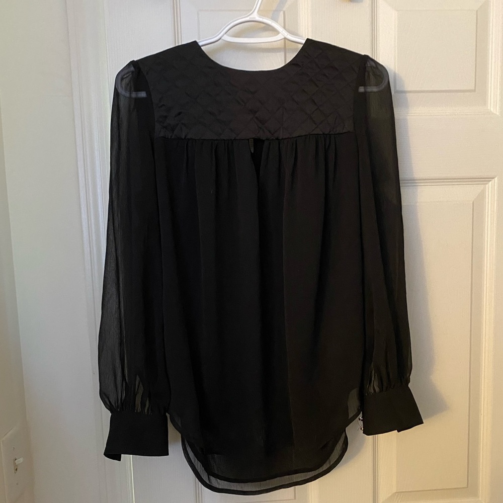 Bebe Black Quilted Chiffon Longsleeve Blouse Size XS